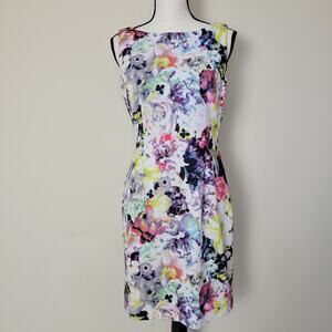 EUC Tahari Sz 6 Dress Floral Print Body Con Sleeveless Knee Length Lined Zipper